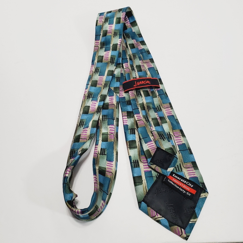 J. Garcia Multicolor Abstract Men's Designer Silk Necktie Emerald City - Picture 5 of 5